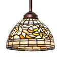 8"W Turning Leaf Stained Glass Floral Pendant