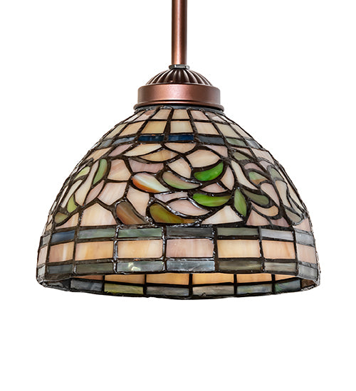 8"W Turning Leaf Stained Glass Floral Pendant