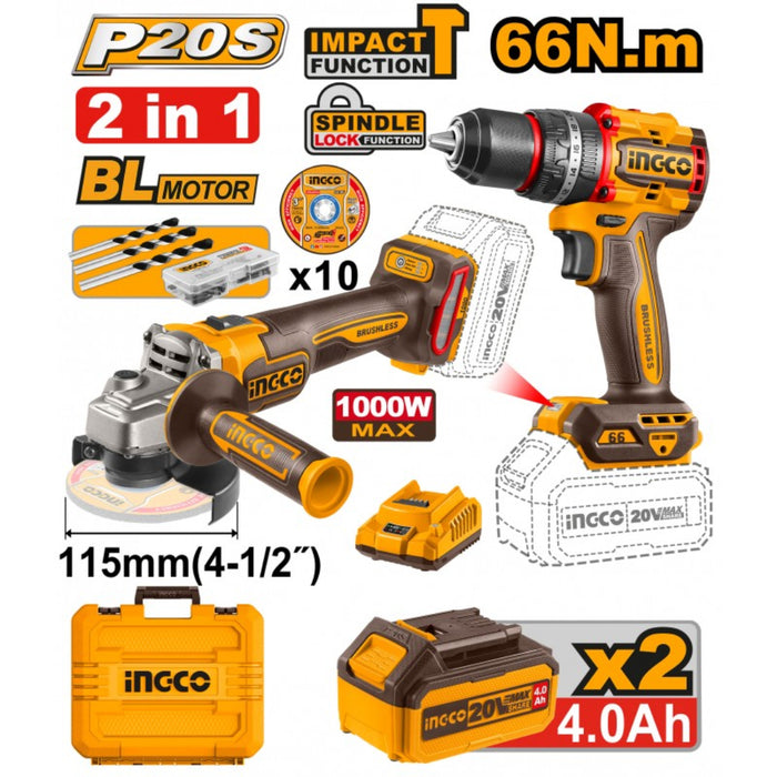 Akumulatorski set alata 2/1 CKLI20273E+2x4,0Ah SUPER INGCO