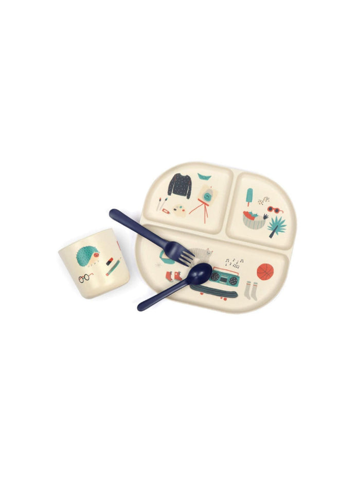 Photo of EKOBO Bambino Illustrated Divided Kid Dinner Set ( Royal Blue ) [ EKOBO ] [ Plates ]