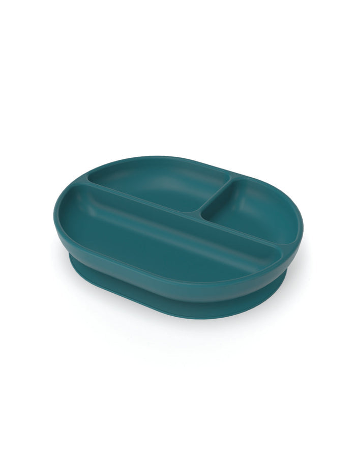Photo of EKOBO Bambino Silicone Divided Plate with Suction Foot ( Blue Abyss ) [ EKOBO ] [ Plates ]