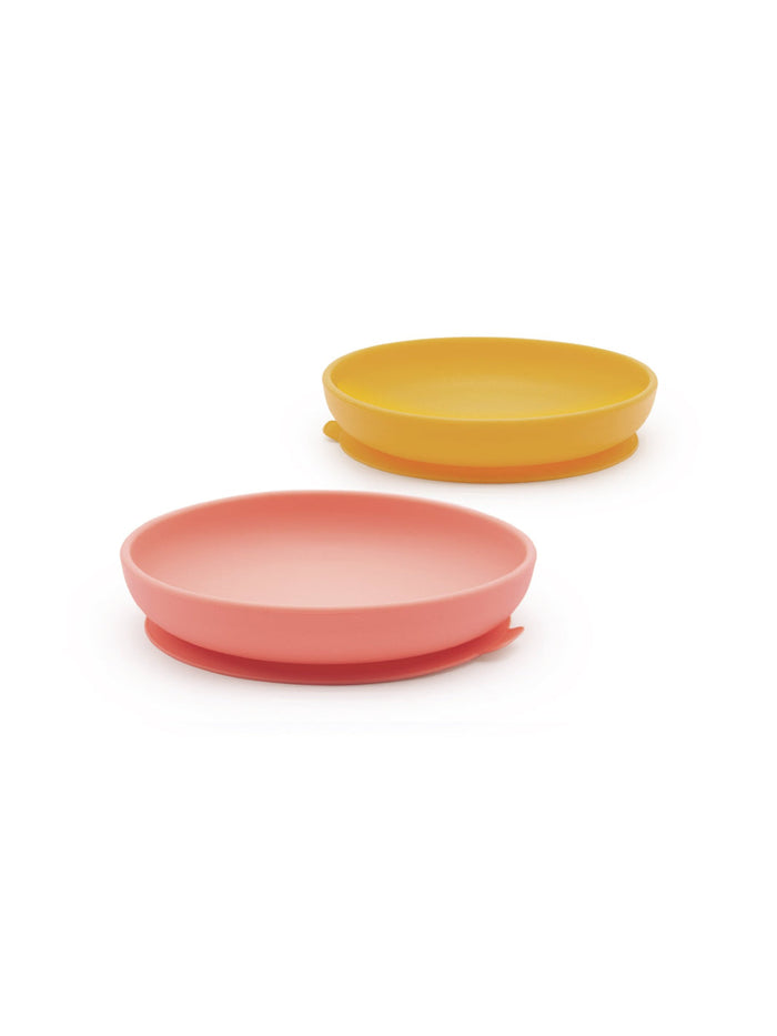 Photo of EKOBO Bambino Silicone Suction Plate Set (2 plates) ( Coral / Mimosa ) [ EKOBO ] [ Plates ]