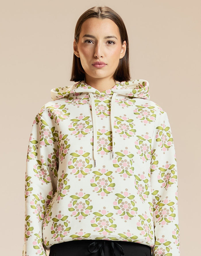 White Floral Printed Hoodie