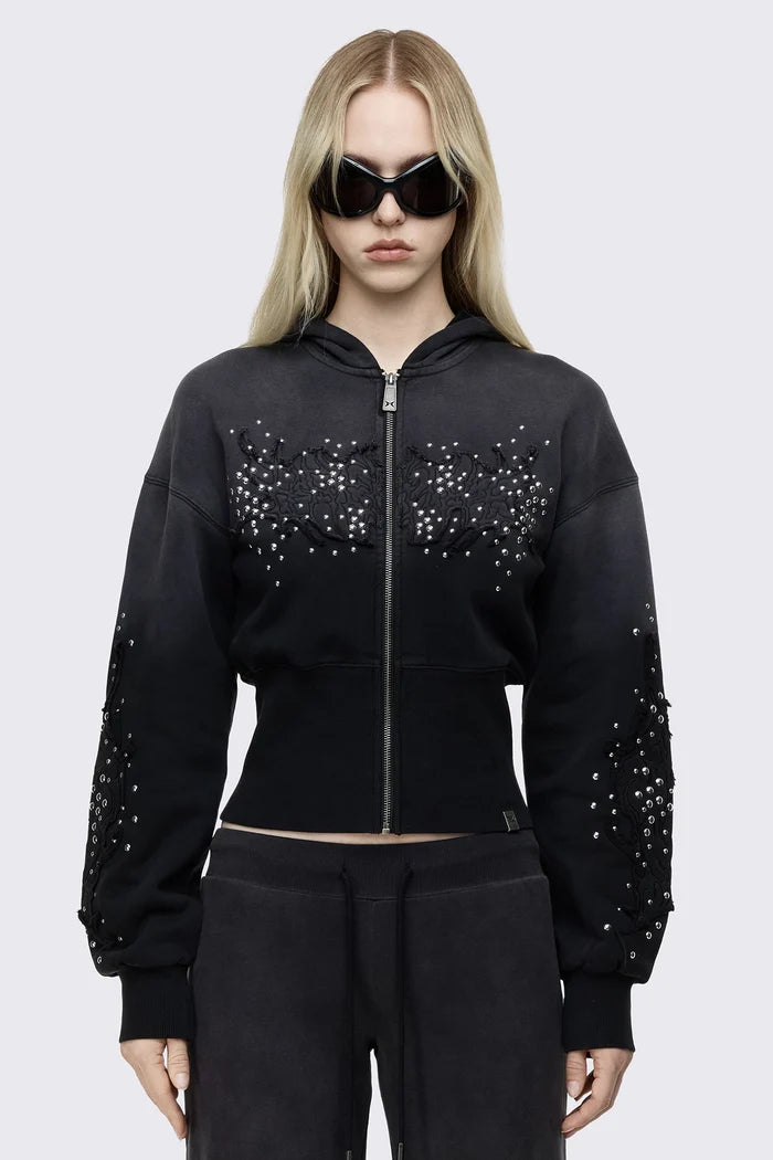 Breathe Black Sigil Studded Patch Zip Up Hoodie