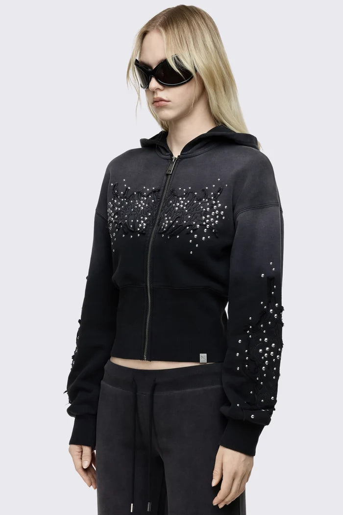 Breathe Black Sigil Studded Patch Zip Up Hoodie