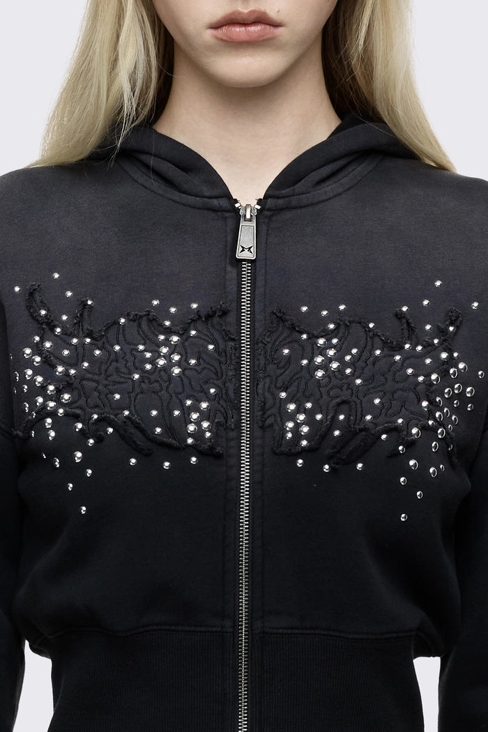 Breathe Black Sigil Studded Patch Zip Up Hoodie