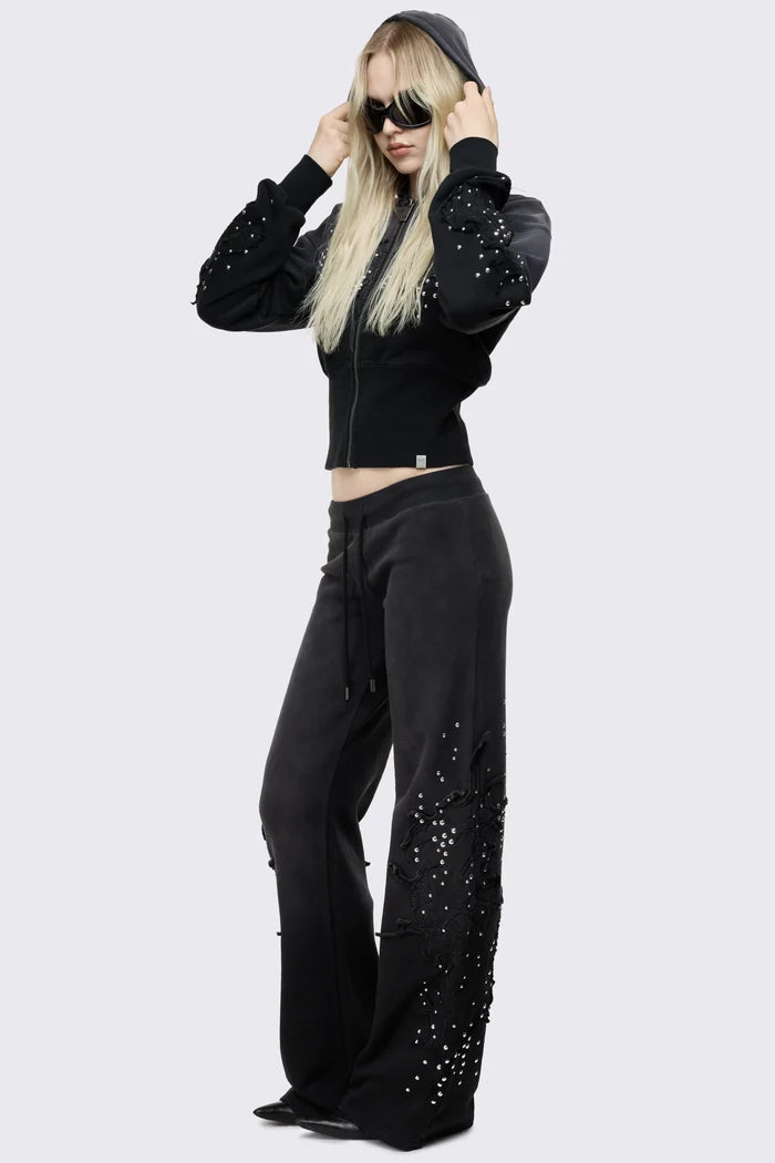 Breathe Black Sigil Studded Patch Zip Up Hoodie