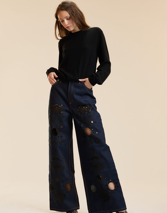 Embroidered Wide-leg Jean