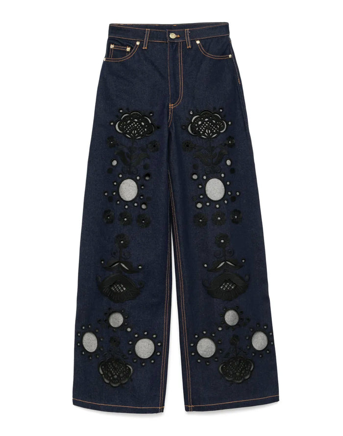 Embroidered Wide-leg Jean