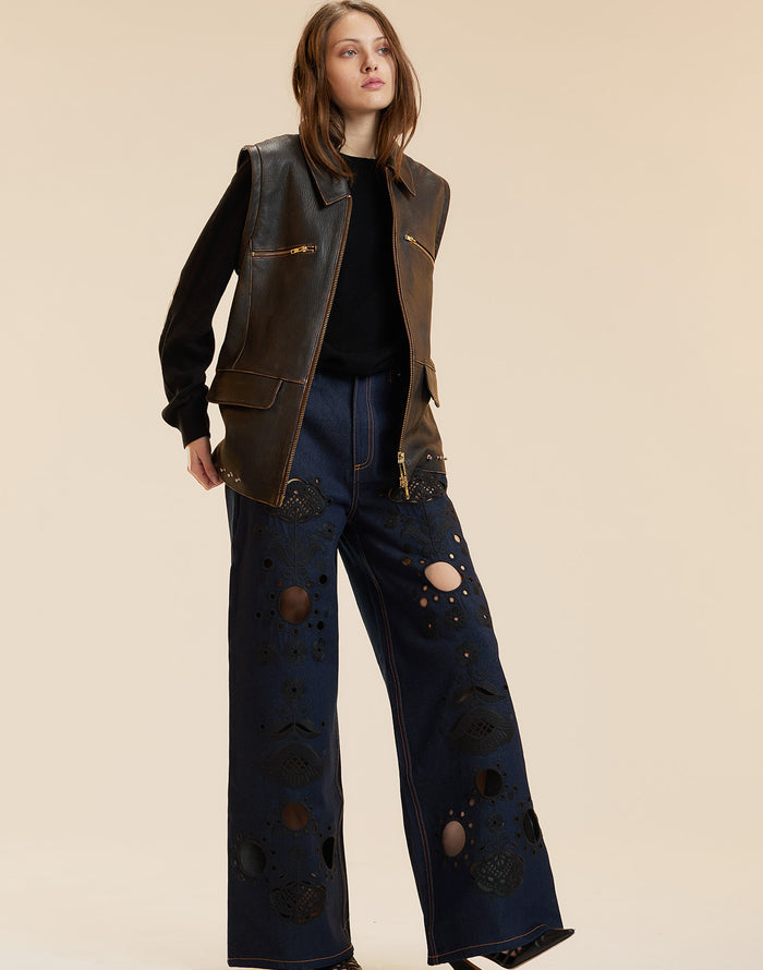 Embroidered Wide-leg Jean