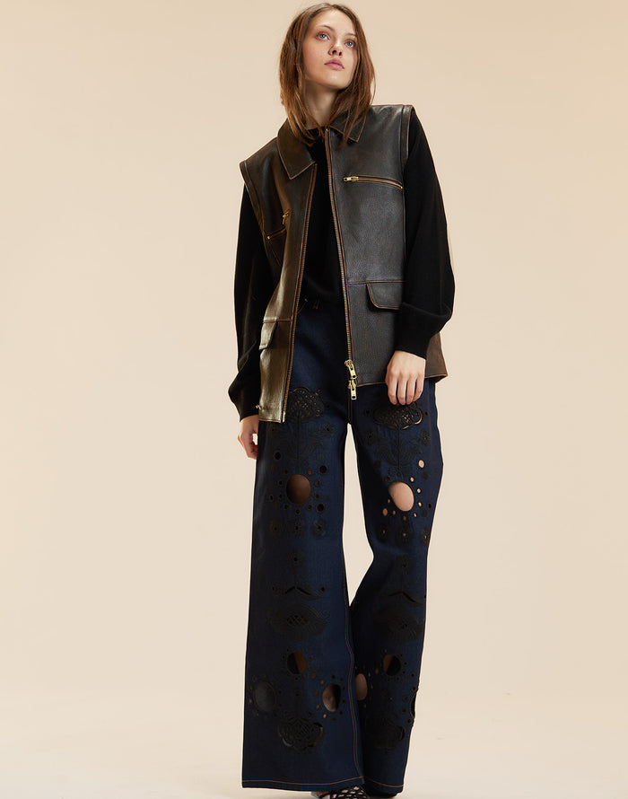 Embroidered Wide-leg Jean