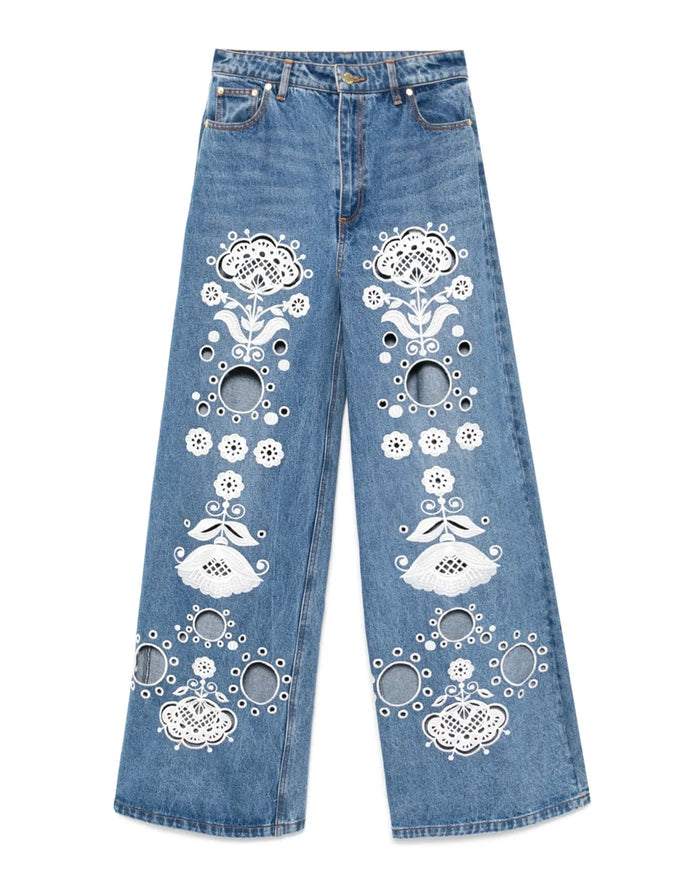 Embroidered Wide-leg Jean