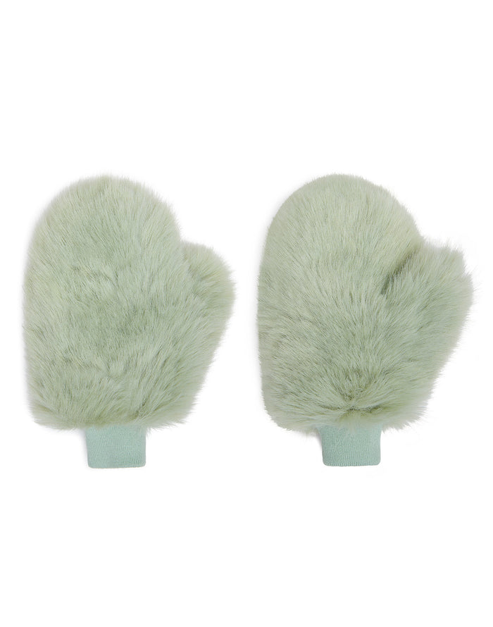 Faux Fur Oversized Mittens in matcha