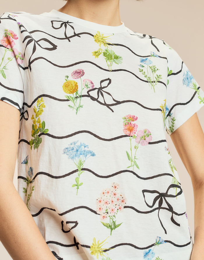 White Ribbon Floral Printed Tee