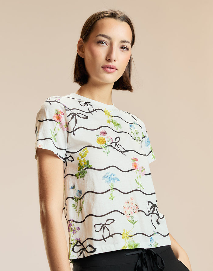 White Ribbon Floral Printed Tee