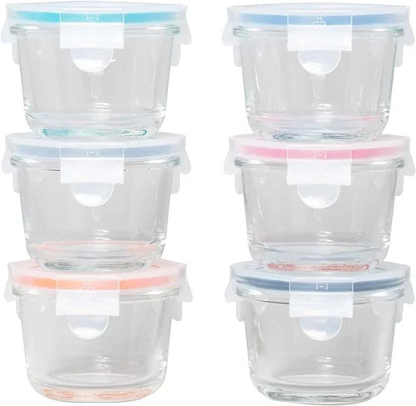 Genicook Borosilicate Glass Small Baby-Size Meal and Food Storage Containers - 12 pc Set