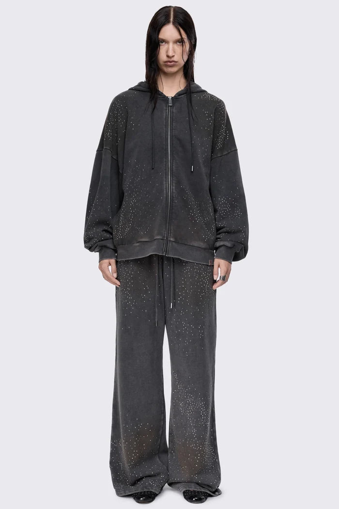 Gleam Mud Wash Rhinestone Zip Up Hoodie