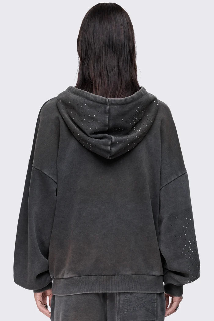 Gleam Mud Wash Rhinestone Zip Up Hoodie