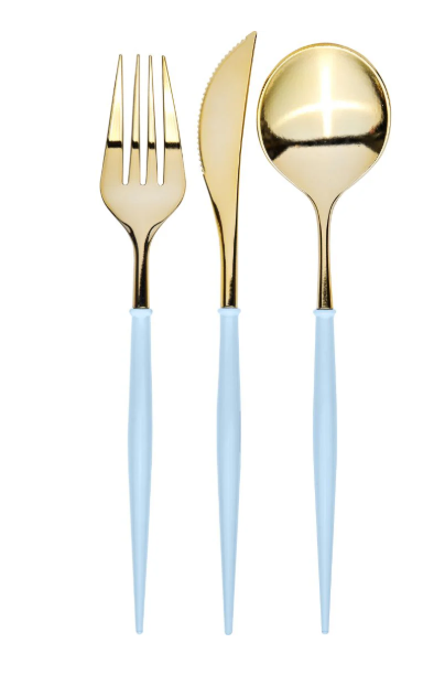 Gold & Sky Blue Disposable Flatware