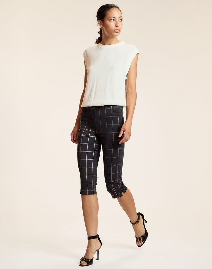 Gold Windowpane Bonded Capris