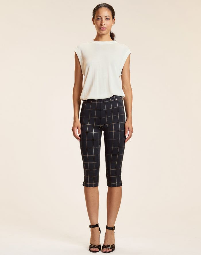 Gold Windowpane Bonded Capris