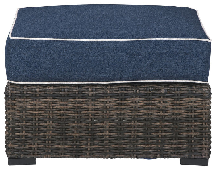 Grasson - Brown / Blue - Ottoman With Cushion