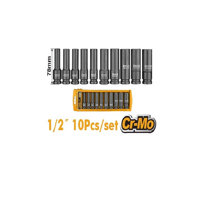 INGCO 10-delni set 1/2″ dugackih udarnih nasadnih kljuceva HKISSD12102L