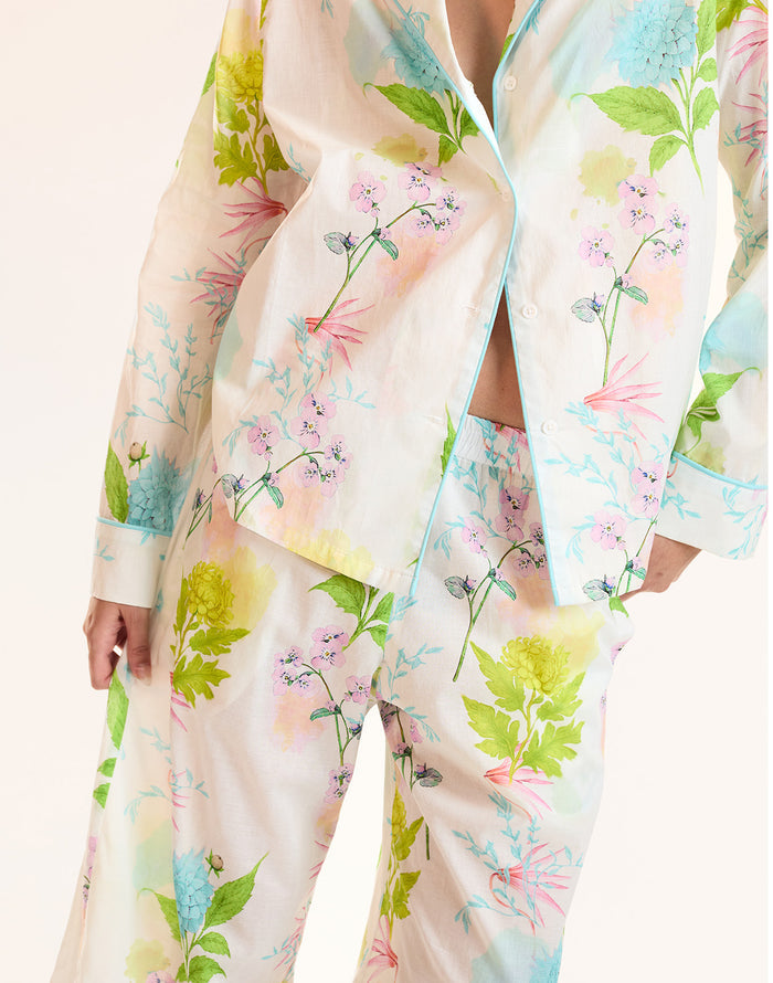 White Floral Cotton PJ Bottoms