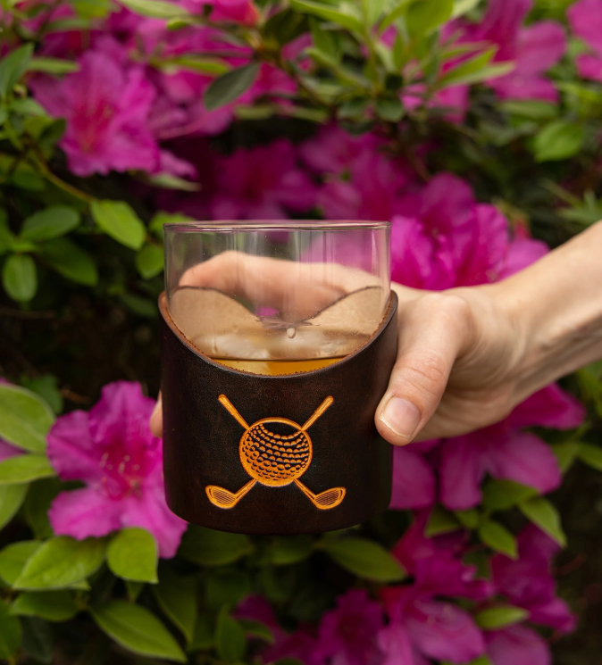 Leather Golf Lowball Glass