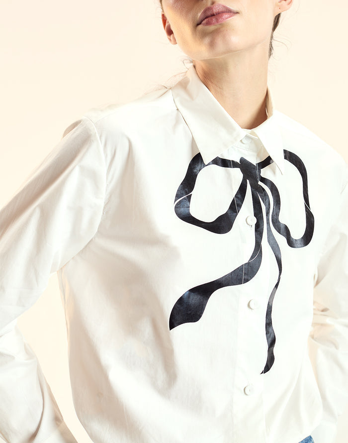 Metallic Printed Bow Shirt