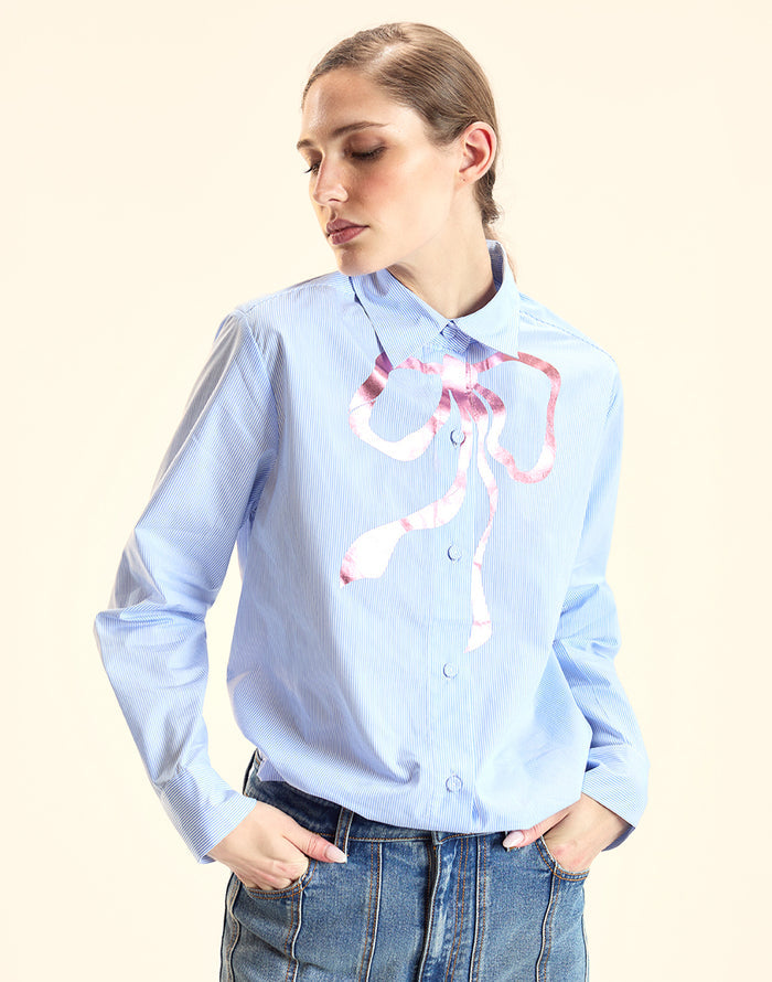 Metallic Printed Bow Shirt