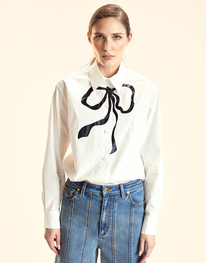 Metallic Printed Bow Shirt