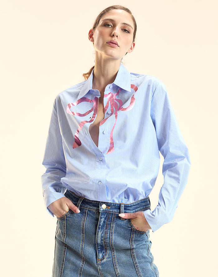 Metallic Printed Bow Shirt