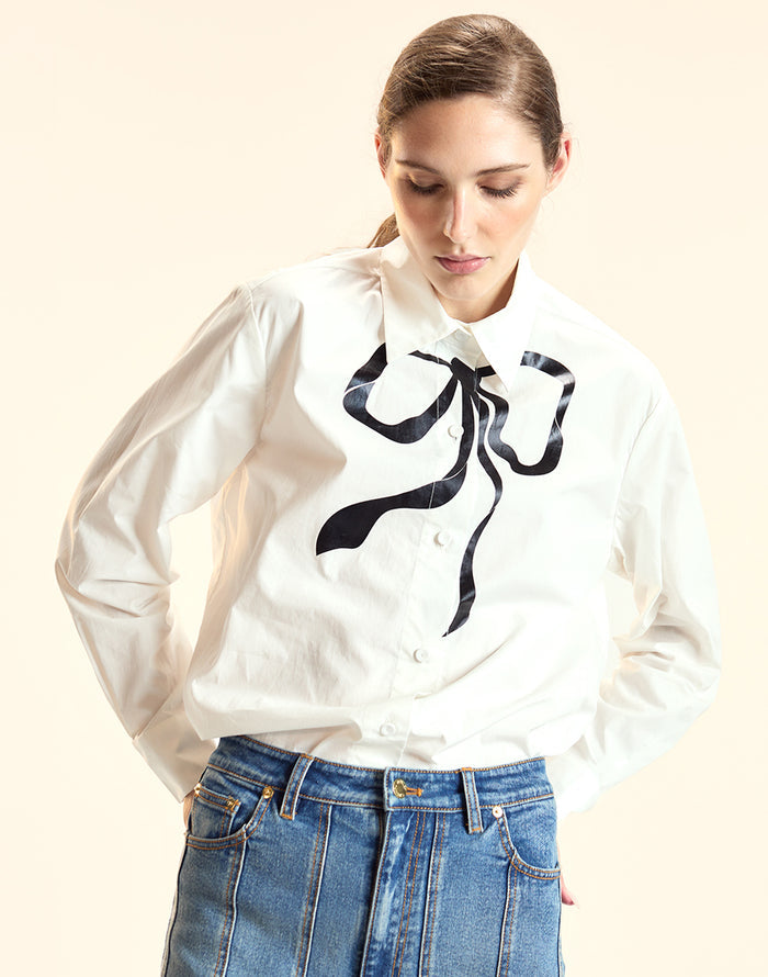 Metallic Printed Bow Shirt