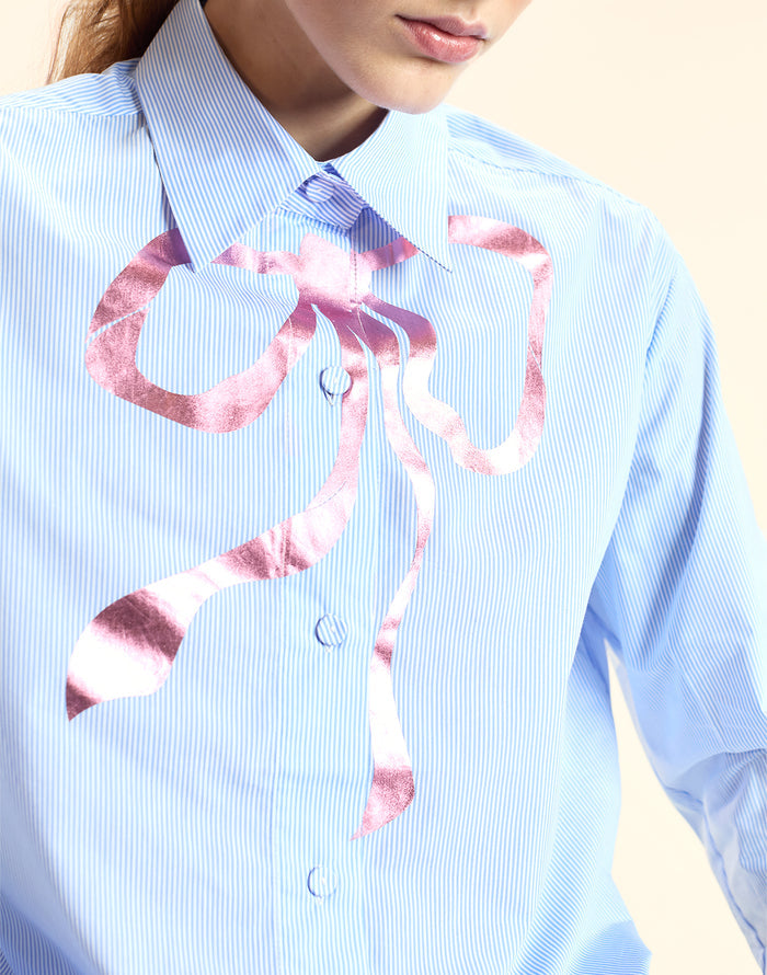 Metallic Printed Bow Shirt
