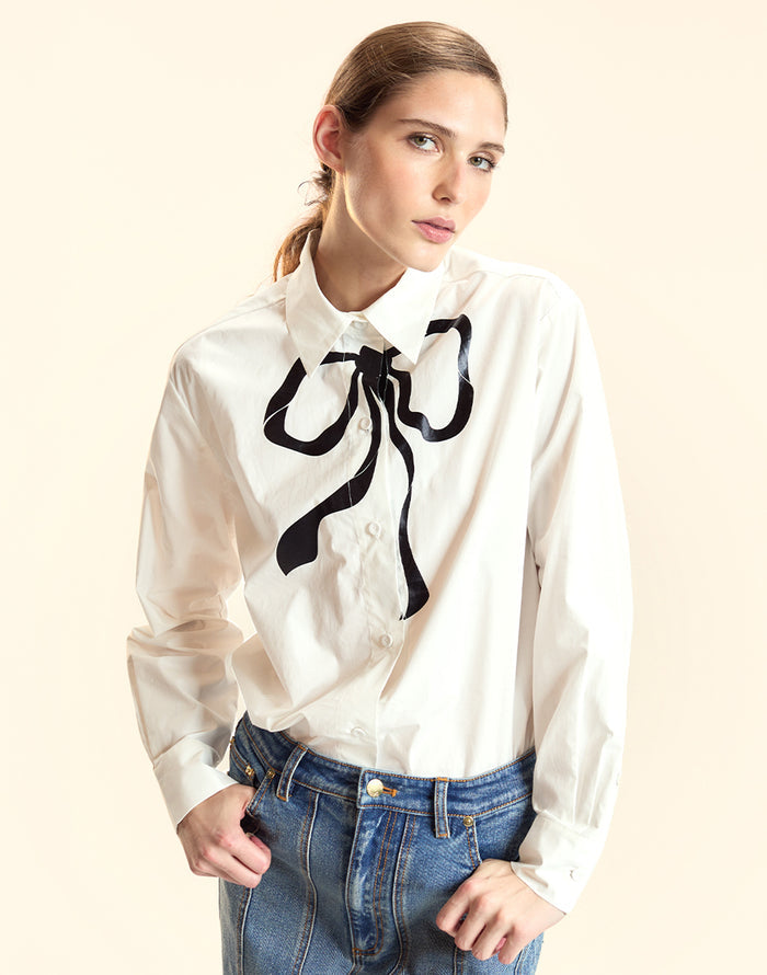 Metallic Printed Bow Shirt