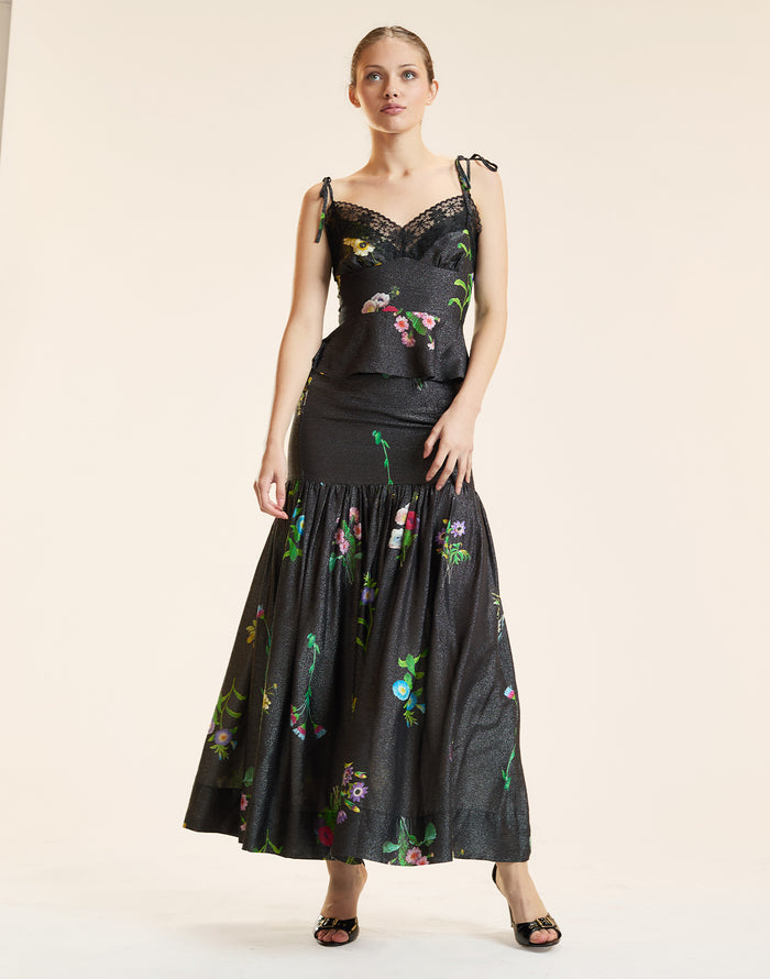 PRINTED LUREX SKIRT in Blackl