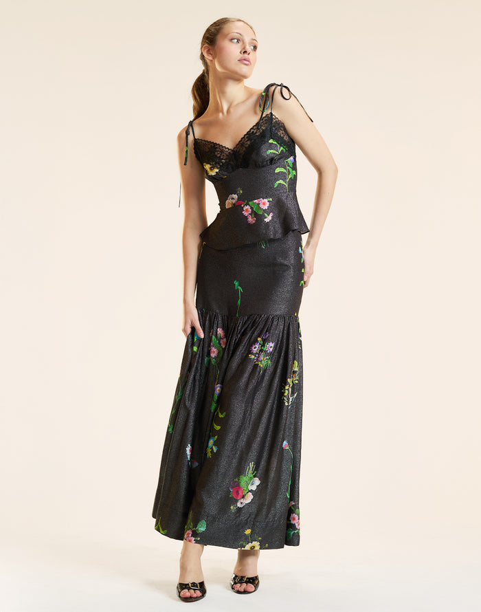 LACE METALLIC CAMI TOP in Black Floral