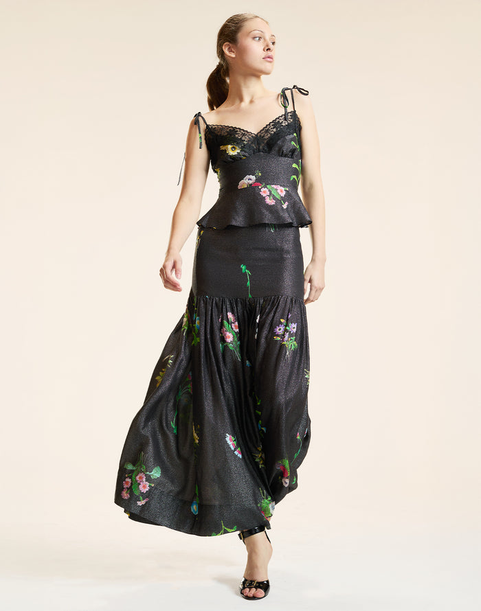 LACE METALLIC CAMI TOP in Black Floral