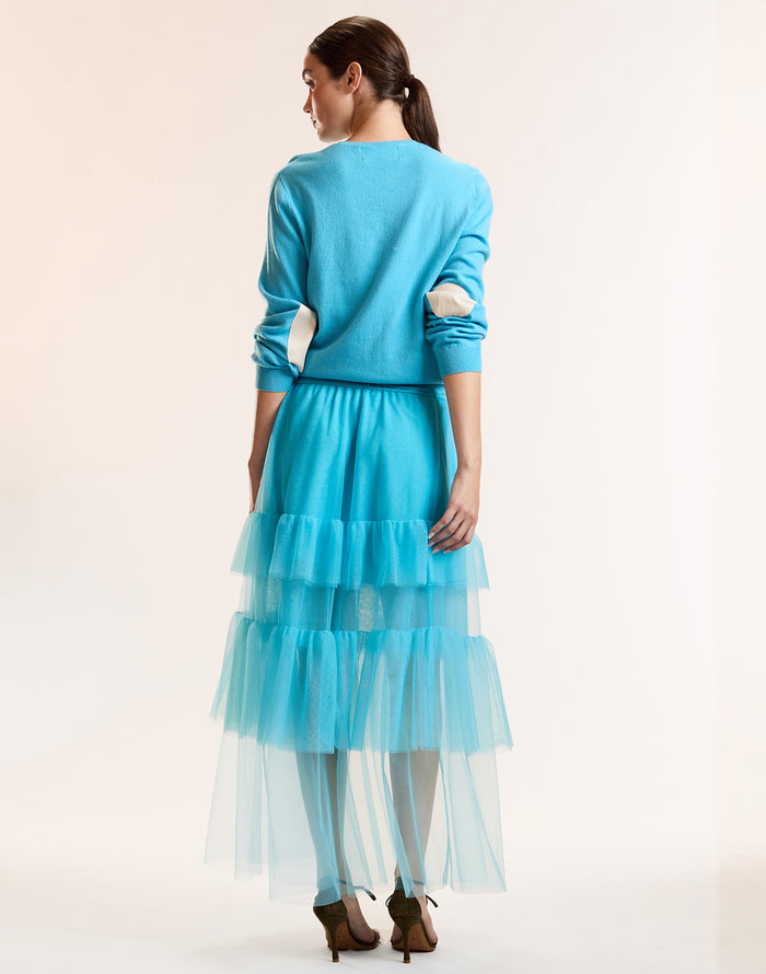 Blue Tulle Midi Skirt