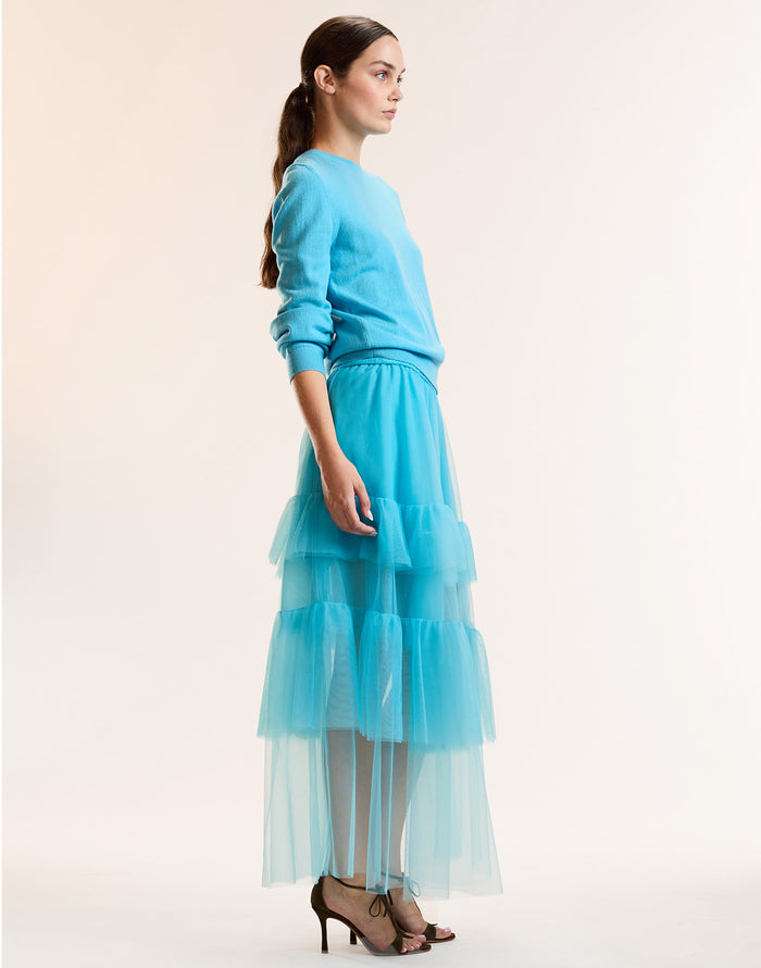 Blue Tulle Midi Skirt