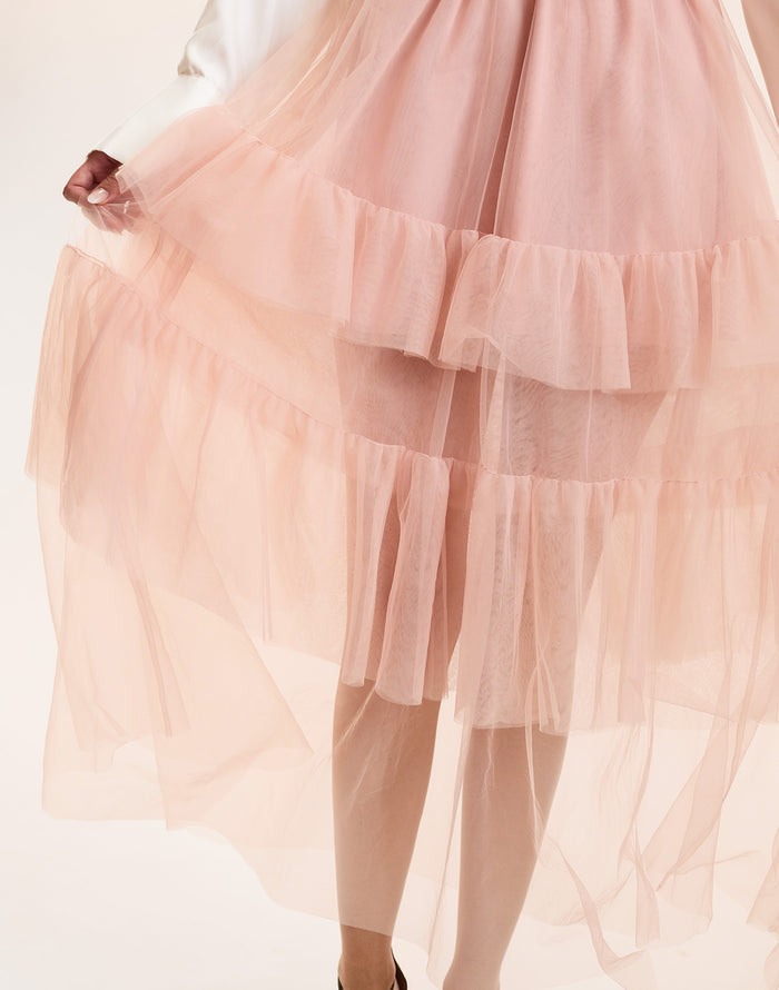 Blush Pink Tulle Midi Skirt