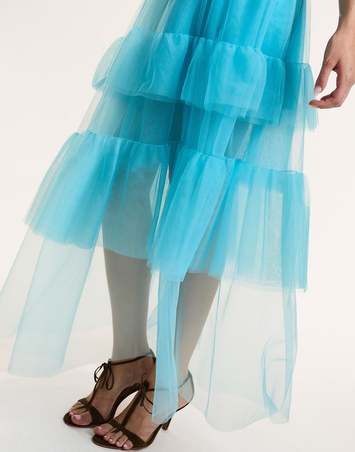 Blue Tulle Midi Skirt