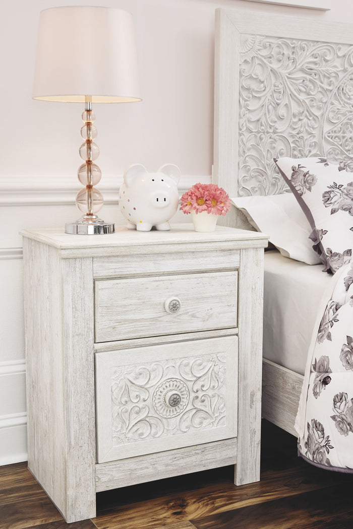 Paxberry - Whitewash - Two Drawer Night Stand