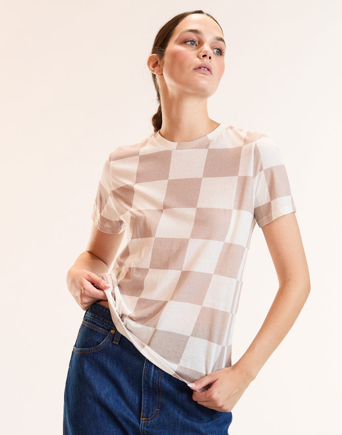 Checkered Camel Short Sleeve Tee