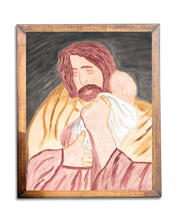 Saint Joseph and Infant Jesus Watercolor Print