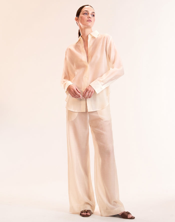 Ivory Sheer Wide Leg Pant