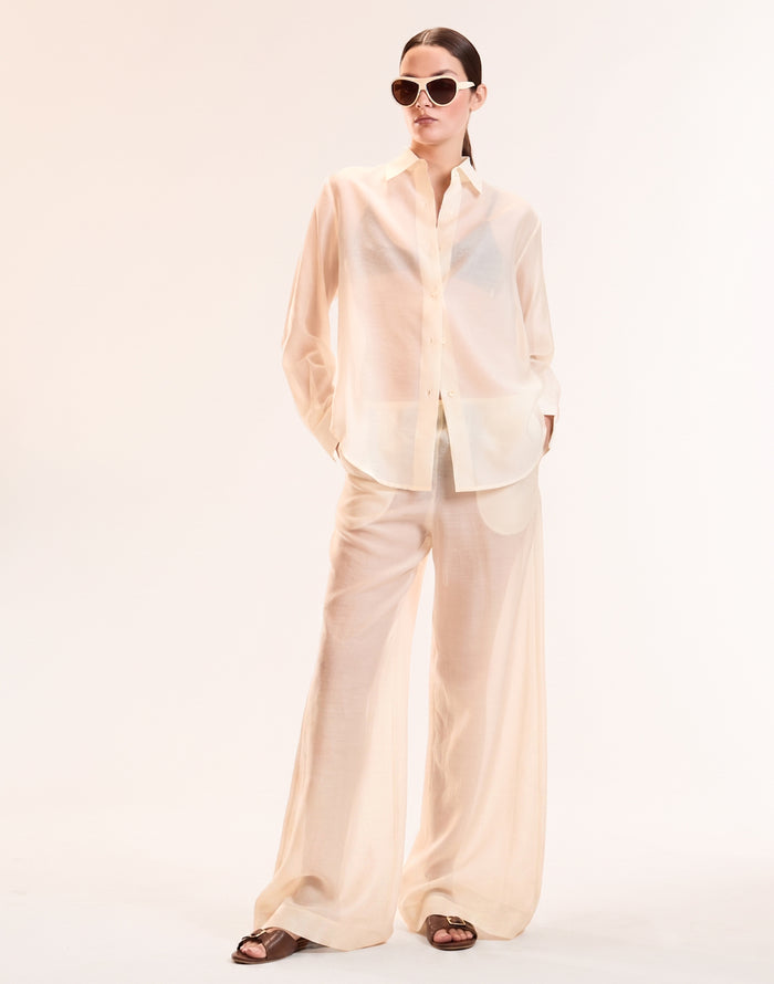 Ivory Sheer Wide Leg Pant