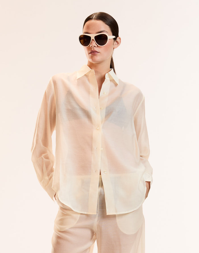 White Sheer Button Up Top