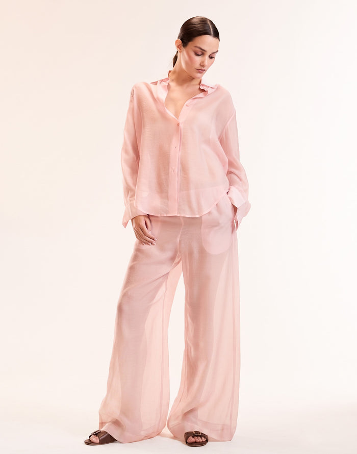 Pink Sheer Wide Leg Pants